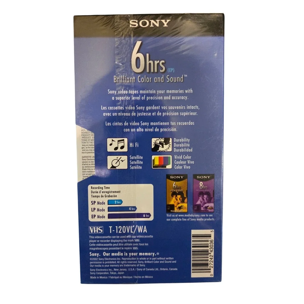 Sony VHS Tapes 3 Pack Standard Grade 6 Hours Blank Media T-120VL/WA Sealed New